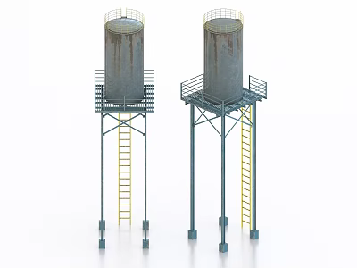 Industrial Equipment Featuring Tall Storage Tanks Metal Platforms And Yellow Ladders 3d model