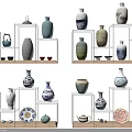 Ceramic Wares Displayed on Shelves Including Vases Plates and Decorative Pieces