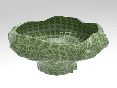 Green Lotus Leaf Edge Bowl With Grid Pattern And Textured Surface 3d model