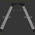 Metal Folding Ladder With Blue Patterned Steps And Dark Background Reflection