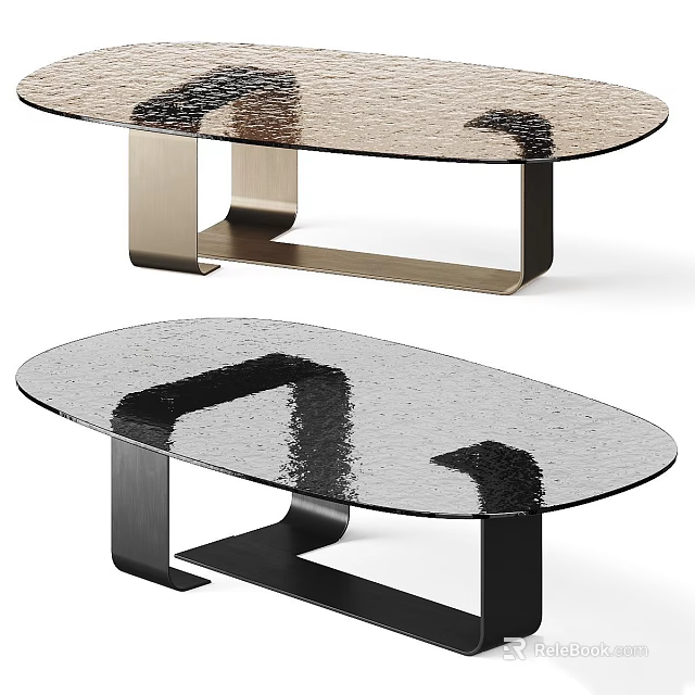 Modern Oval Glass Top Tables With Bronze And Black Metal Bases Design 3d model 
