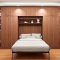 Cozy Bedroom Interior With Wooden Cabinets Bookshelves Green Plants And Flooring