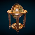 Elegant Vintage Globe Decorative Ornament Set With Carved Wooden Base And Twisted Columns