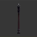 Fantasy Battle Axe With Red Handle And Decorative Metal Head Design