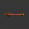 Red Harp Shaped Equipment With Golden Accents And Green Gemstone Detail