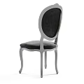 Elegant Gray Velvet Leisure Chair With Oval Backrest And Silver Carved Legs