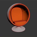 Modern Round Accent Chair with White Exterior Orange Interior and White Round Base