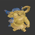 Golden Mythical Warrior Figurine Holding Battle Axe With Ornate Feathered Skirt
