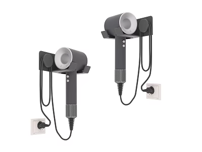 Two Wall Mounted Hair Dryers With Power Cords Plugged Into Wall Sockets 3d model