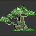 Detailed Sculpture Carving Featuring Green Foliage Rocks And Grass Base Design