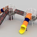 Orange Yellow Fun Playground Slides With Net Spheres And Mesh Structures 3d model