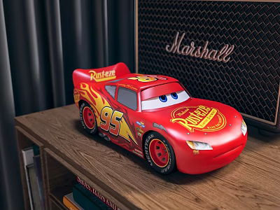 Red Electric Toy Racing Car With Cartoon Eyes Number 95 And Rust-eze Logo 3d model