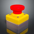 Emergency Stop Safety Device With Red Top Button Yellow Base Gray Section And Metal Screws