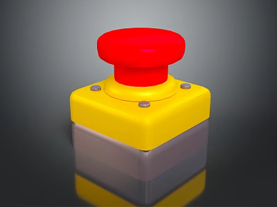 Emergency Stop Safety Device With Red Top Button Yellow Base Gray Section And Metal Screws 3d model