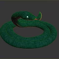 Realistic Looking Coiled Green Snake With Scaly Skin And Extended Pink Tongue