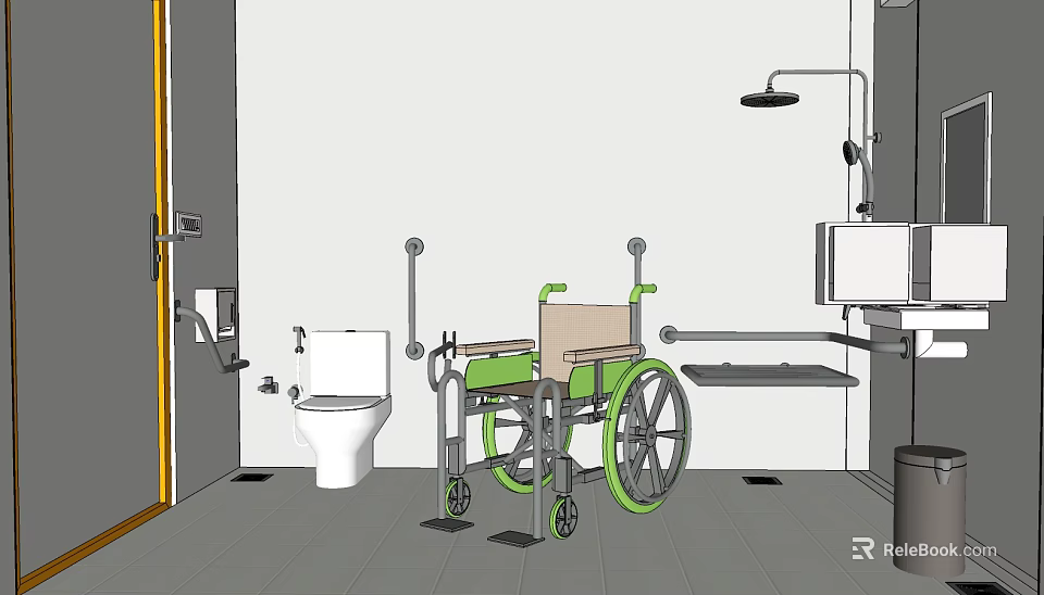 Accessible Public Toilet With Wheelchair Access Grab Bars Toilet And Sink 3d model 