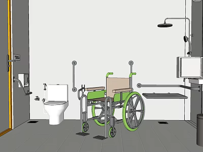 Accessible Public Toilet With Wheelchair Access Grab Bars Toilet And Sink 3d model