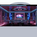 Stylish KTV Lounge Interior with Purple Blue Lighting Sofas Coffee Tables Large Starry Galaxy Screen 3d model