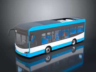 Modern Blue And White Bus With Blue Seats And Large Windows Design 3d model