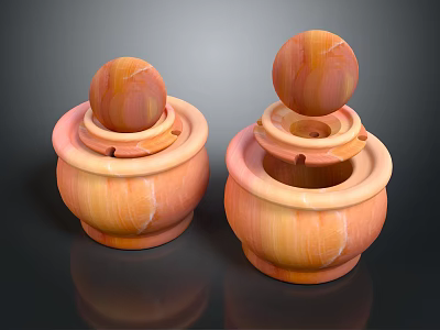 Two Piece Decorative Ornament Set Featuring Orange Pink Gradient Marble Texture Spherical Top Pedestal Design 3d model