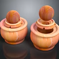 Two Piece Decorative Ornament Set Featuring Orange Pink Gradient Marble Texture Spherical Top Pedestal Design