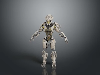 Mechanical Sci Fi Game Movie Character Featuring White Gray Armor Yellow Accents And Intricate Design 3d model