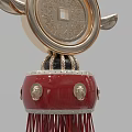 Metal Circular Decorative Ornament Set with Red Tassel and Leather Accents