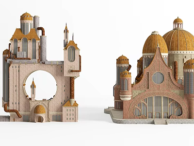 Historic Ancient Architecture Featuring Golden Domes Tall Towers And Arched Windows 3d model