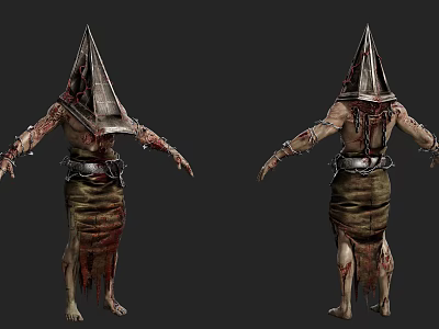 Game Movie Character With Pyramid Shaped Headgear Bloody Body And Tattered Clothing 3d model