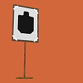 Black Silhouette Sign With White Border On Metal Pole Against Orange Background