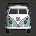 Vintage Volkswagen Bus with Light Blue and White Exterior and Roof Rack Design