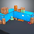 Blue Commercial Storage Containers With Wooden Crates Pallets And Drums For Logistics