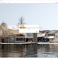 Rural Self Built House With Modern Wooden Structure By Waterfront And Snow Mountain View
