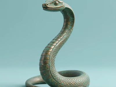 Bronze Snake Sculpture With Curved Body And Detailed Texture On Light Blue Background 3d model