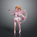 Woman With Blonde Hair White Pink Outfit Wings Bow And Heart Elements