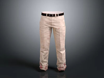 Beige Bloodstained Pants With Distressed Design For Fashionable Costume Look 3d model
