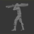 White 3D Statue of Man Holding Object in Standing Pose Against Gray Gradient Background