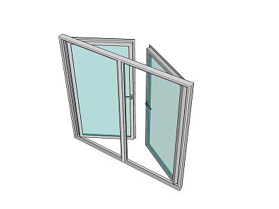 Open Double Casement Window With Clear Glass Panes And Gray Frame 3d model