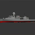 3D Warship Model 158 Grey Hull Red Bottom Antennas Weapon Systems And Reflective Surface 3d model
