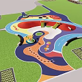 Vibrant Children's Play Area With Colorful Paths Slides Lawn And Play Structures