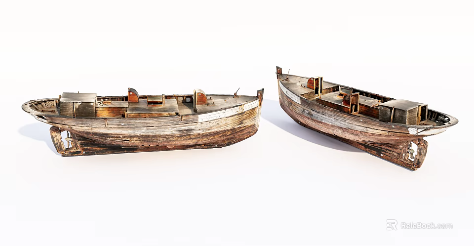 Old Weathered Wooden Boats With Traditional Hull Structure And Wooden Planks 3d model 