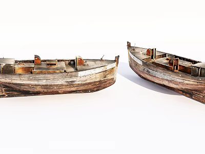 Old Weathered Wooden Boats With Traditional Hull Structure And Wooden Planks 3d model