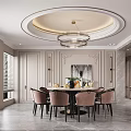 Elegant Modern Restaurant Interior With Round Dining Table Chandelier Circular Ceiling And Light Walls 3d model
