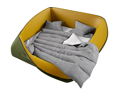 Cozy Yellow Green Pet Bed With Gray Cushion And Soft Pillows 3d model