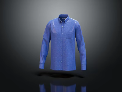 Blue Long Sleeve Collared Shirt With Buttons And Chest Pocket On Dark Background 3d model
