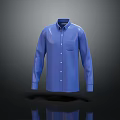 Blue Long Sleeve Collared Shirt With Buttons And Chest Pocket On Dark Background