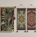 Vibrant Wall Tapestries With Tropical Plant And Geometric Mandala Patterns