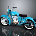 Blue Vintage Motorcycle With Black Seat And White Wall Tires Chrome Details