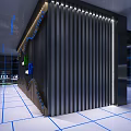 Modern Exhibition Space Interior With Glass Windows And City Skyline View