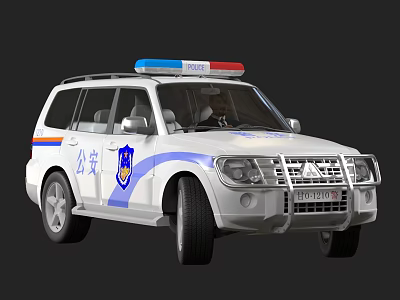 Functional Police SUV Vehicle With White Body Blue Red Emergency Lights Roof Public Security Insignia 3d model